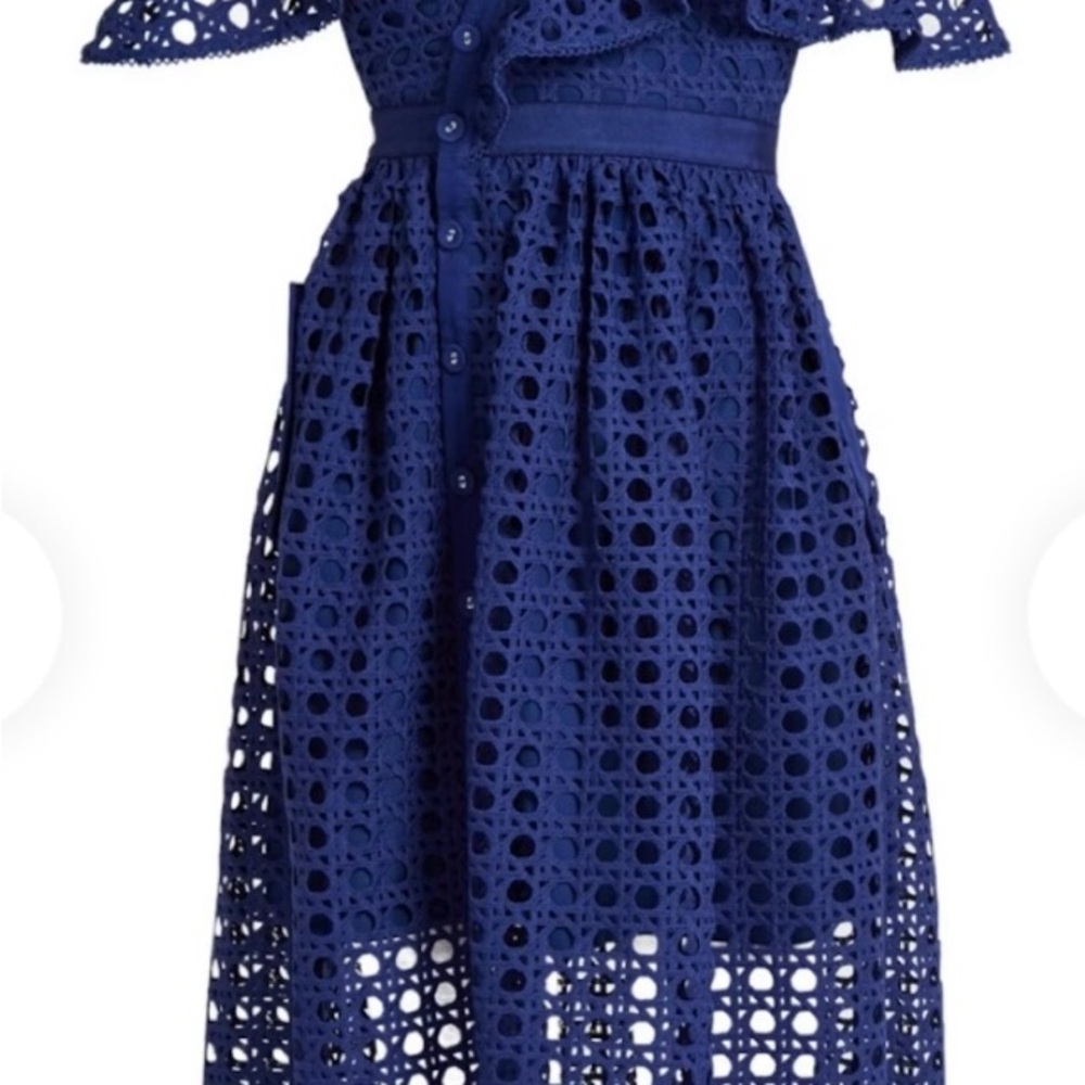 Self-Portrait Blue Off the Shoulder Midi Dress